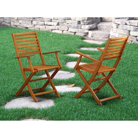 Invernadero Beasley Solid Acacia Wood Outside Patio Folding Chair with Arm Rest, 2PK IN2961360